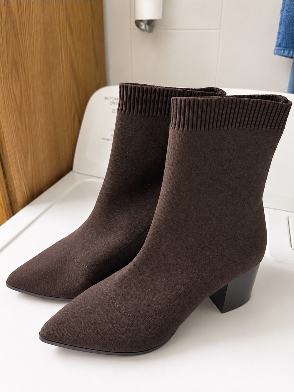 Aldo Dark Brown Stretch Sock Ankle Boots